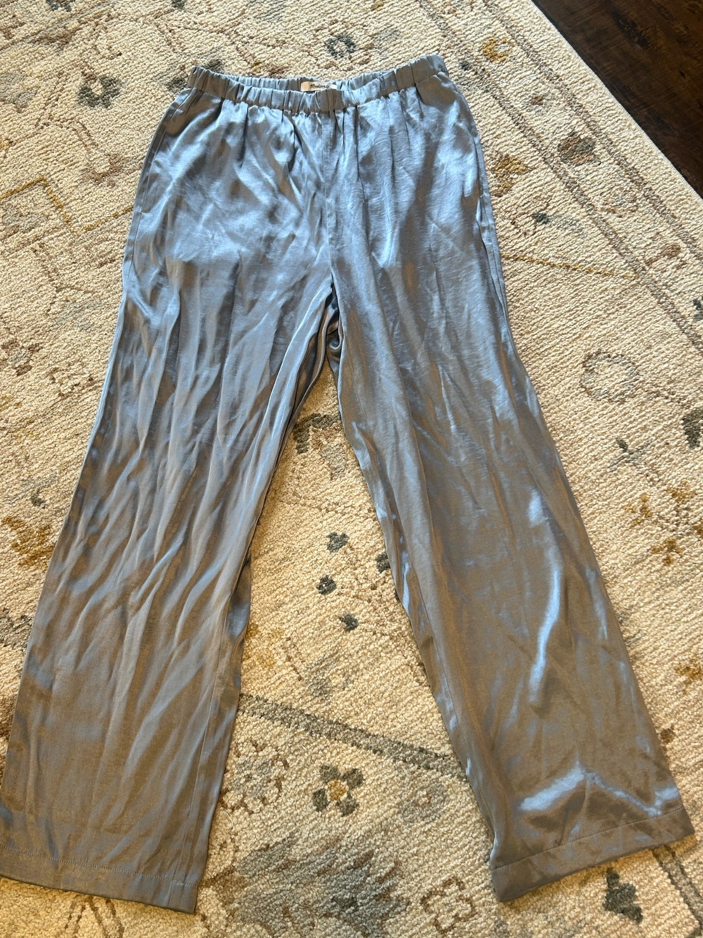 Madewell Silver Wide-Leg Satin Pants